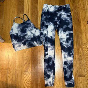 old navy powersoft navy blue/white long line top and legging set, size M
